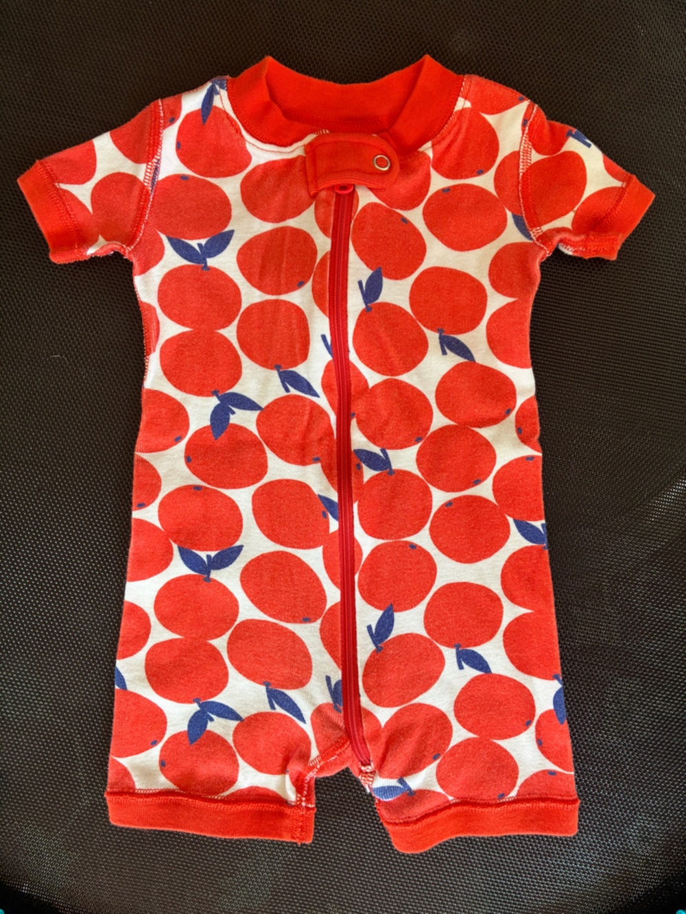 Hanna Andersson Orange and Navy Citrus Print Zip Romper / shortie sleeper 3-6 mo